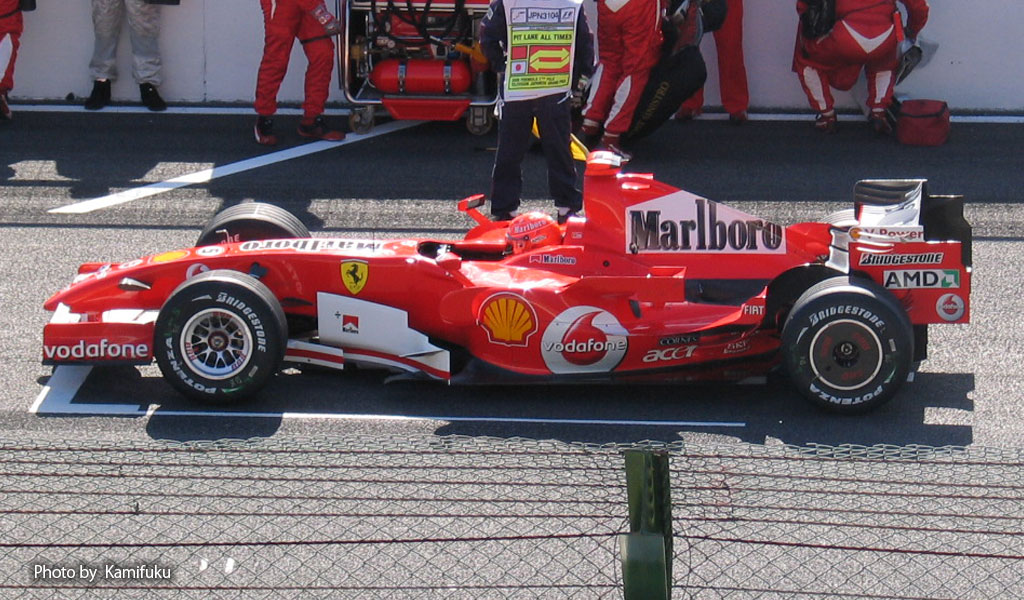 2006年 日本グランプリ。ミハエル・シューマッハがドライブしたスクーデリア・フェラーリ・マルボロ248F1の画像